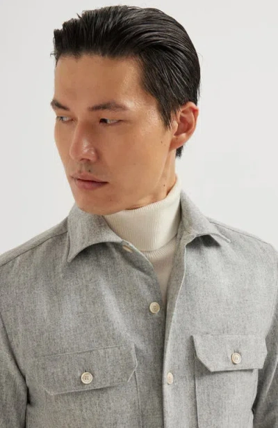 Brunello Cucinelli Virgin Wool Flannel Overshirt In Gray