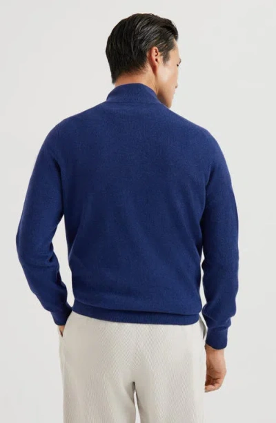 Brunello Cucinelli Blue Cashmere Blend Lightweight Half-zip Sweater
