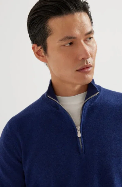 Brunello Cucinelli Blue Cashmere Blend Lightweight Half-zip Sweater