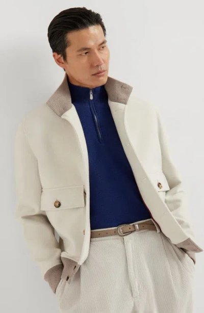 Brunello Cucinelli Blue Cashmere Blend Lightweight Half-zip Sweater