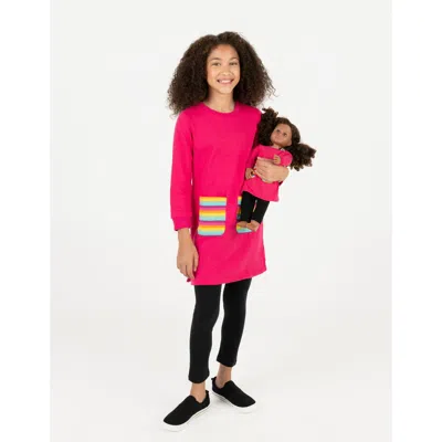 Leveret Girls Sweatshirt Dress With Matching Doll Dress In Pink