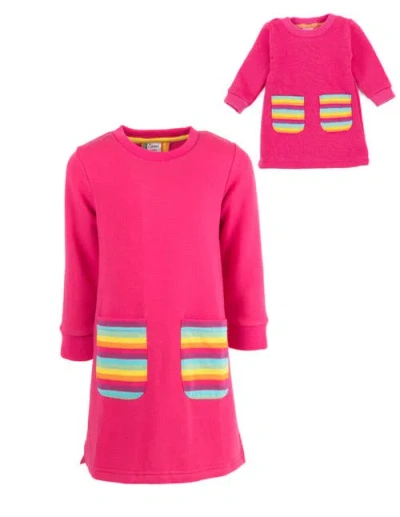 Leveret Girls Sweatshirt Dress With Matching Doll Dress In Pink