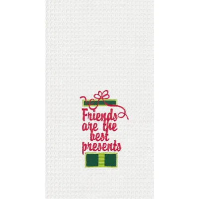 C & F Home C&f Home 27" X 18" Christmas Presents W/ String Bow "friends Are The Best Presents" Embroidered Cott In White
