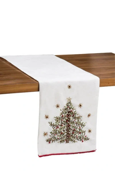 C & F Home C&f Home Christmas Holiday Embroidered Christmas Tree On White Background Cotton Table Runner 14" X  In White