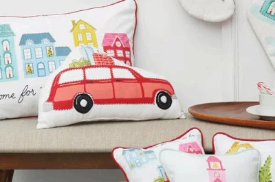 C & F Home C&f Home Christmas Car Printed & Embellished Throw Pillow In Red
