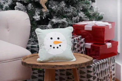 C & F Home C&f Home Sand Dollar Shaped Snowman Christmas Accent Pillow, 10" X 10" In Green
