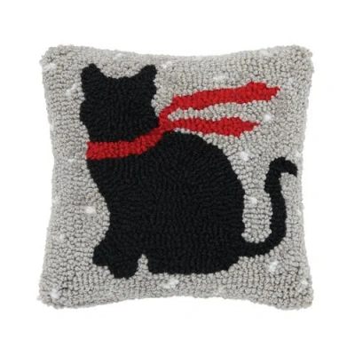 C & F Home C&f Home Christmas Black Cat Red Scarf Silhouette Petite Hooked Accent Pillow, 8" X 8" In Gray