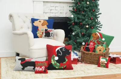 C & F Home C&f Home Christmas Black Cat Red Scarf Silhouette Petite Hooked Accent Pillow, 8" X 8" In Gray