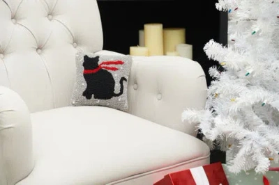 C & F Home C&f Home Christmas Black Cat Red Scarf Silhouette Petite Hooked Accent Pillow, 8" X 8" In Gray