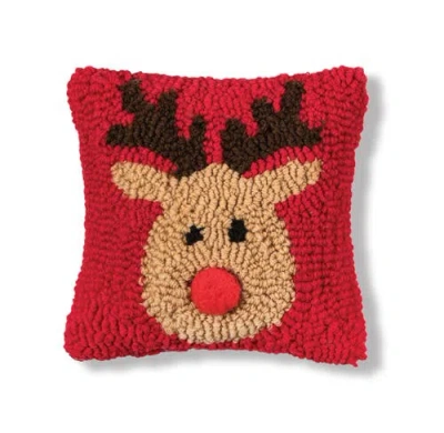C & F Home C&f Home Reindeer Games With Red Nose Petite Hooked Accent Pillow, 8" X 8" In Red