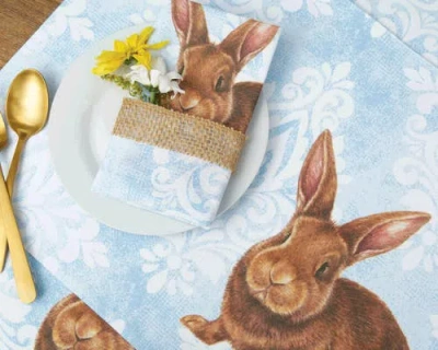 C & F Home C&f Home Damask Easter Bunny Rabbit Placemats Set Of 6 In Blue