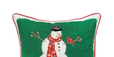 C & F Home C&f Home Snowman Alphabet Printed & Embellished Christmas Throw Pillow, 18" X 18" In Green