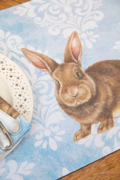 C & F Home C&f Home Damask Easter Bunny Rabbit Table Runner 14" X 72" In Blue