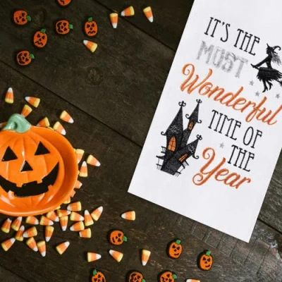 C & F Home C&f Home It's The Most Wonderful Time Of The Year Halloween Flour Sack Kitchen Towel In White