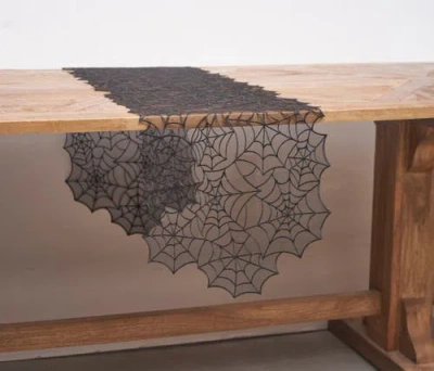 C & F Home C&f Home Spider Webb Halloween Reversible Translucent Decorative Table Runner 12" X 68" In Black