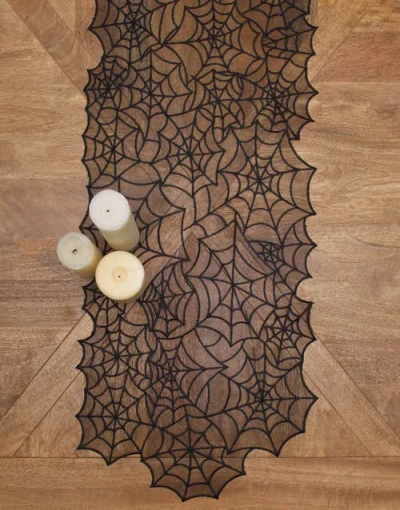 C & F Home C&f Home Spider Webb Halloween Reversible Translucent Decorative Table Runner 12" X 68" In Black