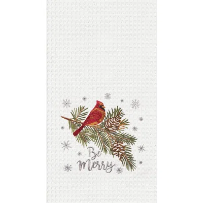 C & F Home C&f Home Be Merry Cardinal Embroidered Waffle Weave Kitchen Towel In White