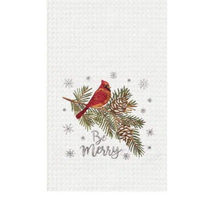 C & F Home C&f Home Be Merry Cardinal Embroidered Waffle Weave Kitchen Towel In White