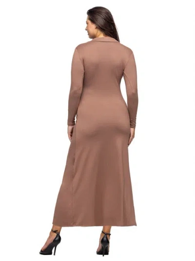 24seven Comfort Apparel Women's Comfortable Collared Wrap Maxi Dress In Brown