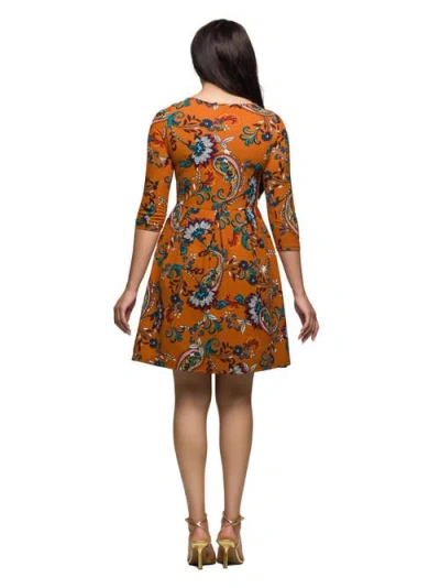 24seven Comfort Apparel Paisley Print Fit Flare Knee Length Dress In Multi