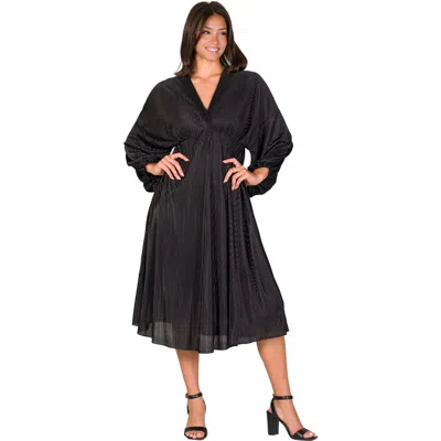 24seven Comfort Apparel Women's Pleated V Neck Empire Waist Midi Dress In Black