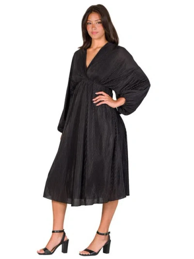 24seven Comfort Apparel Women's Pleated V Neck Empire Waist Midi Dress In Black