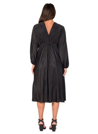 24seven Comfort Apparel Women's Pleated V Neck Empire Waist Midi Dress In Black