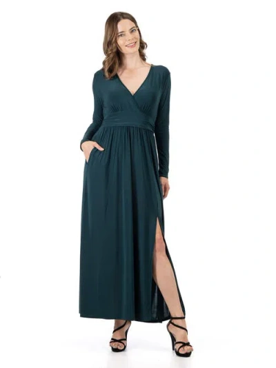 24seven Comfort Apparel Womens Long Sleeve Maxi Dress In Green