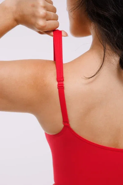 Shapellx Skin Flow Zipper Front Thong Bodysuit In Red