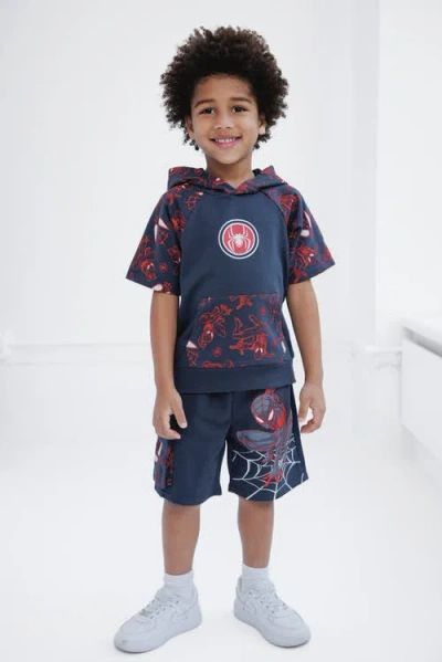Marvel Spider-man Short Sleeve Hoodie & Shorts Set In Blue