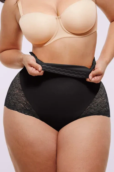 Shapellx Mesh Smooth High-waisted Sheer Lace Brief In Black