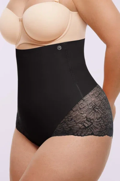 Shapellx Mesh Smooth High-waisted Sheer Lace Brief In Black