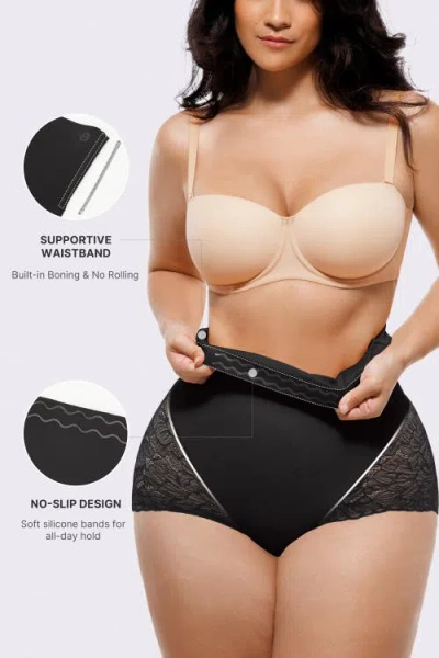 Shapellx Mesh Smooth High-waisted Sheer Lace Brief In Black