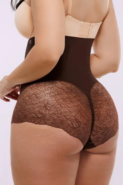 Shapellx Mesh Smooth High-waisted Sheer Lace Brief In Brown
