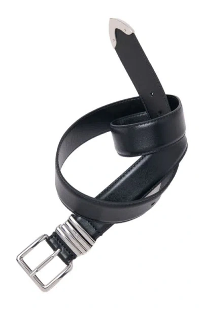 Maje Womens Black Smooth Leather Buckle Belt In Blue