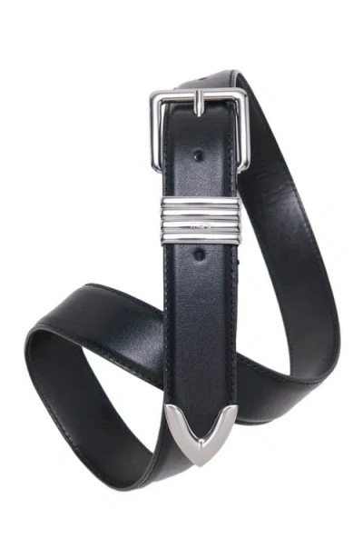 Maje Womens Black Smooth Leather Buckle Belt In Blue