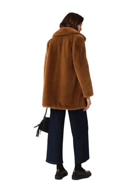 Maje Womens Brown Collared Mid-length Faux-fur Coat