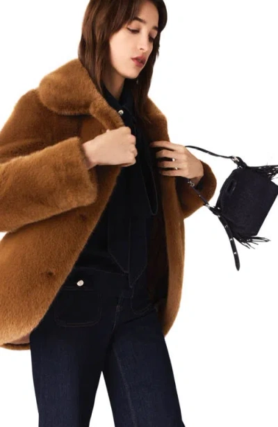 Maje Womens Brown Collared Mid-length Faux-fur Coat