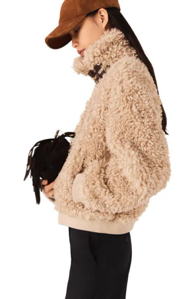 Maje Brune Crop Boucle Jacket In Brown