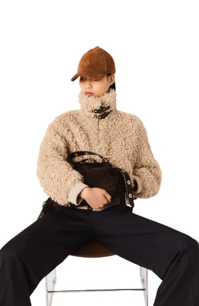 Maje Brune Crop Boucle Jacket In Brown