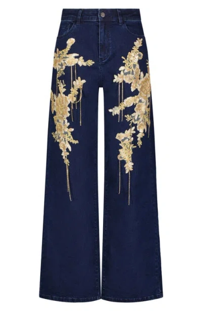 The Noli Shop Rocco Gold Embellished Jean In Blue