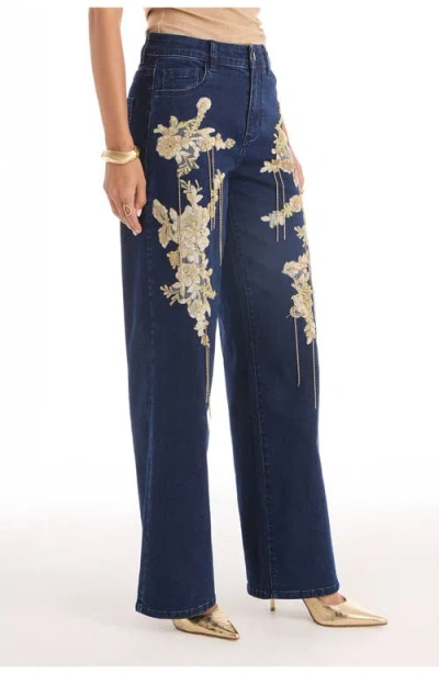 The Noli Shop Rocco Gold Embellished Jean In Blue