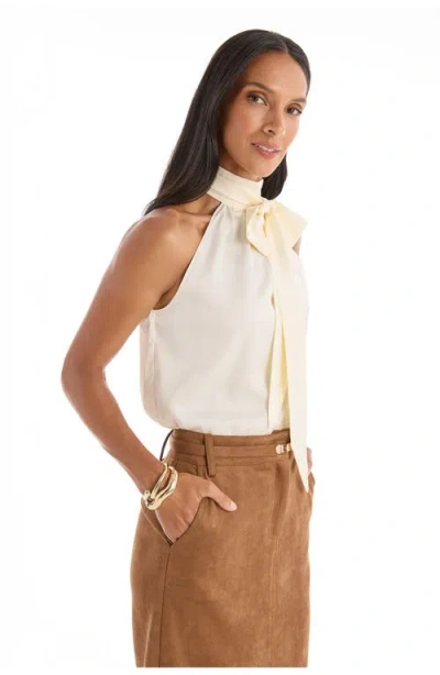 The Noli Shop Rina Tie Neck Blouse In Brown