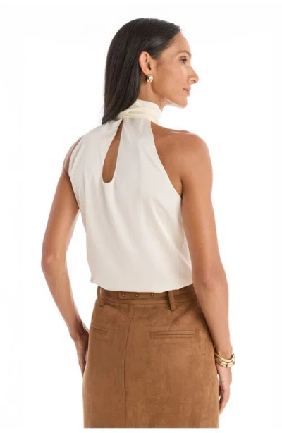 The Noli Shop Rina Tie Neck Blouse In Brown