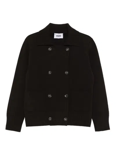 Alpha Studio Double-breasted Patch-pocket Cardigan In Black