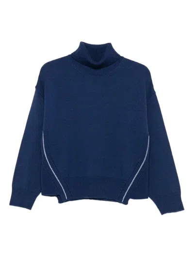 Alpha Studio Contrast-stitching Turtleneck Sweater In Blue