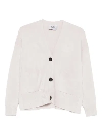 Alpha Studio White Wool-cashmere Blend Cardigan With Front Buttons In Neutral