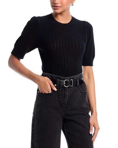 Frame The Ladder Pointelle Short Sleeve Cashmere Sweater In Black