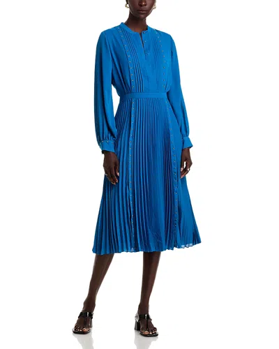 Elie Tahari The Alania Pleated Bead-embellished Midi Dress In Blue