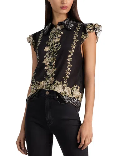 Alice And Olivia Martel Flutter Sleeve Top